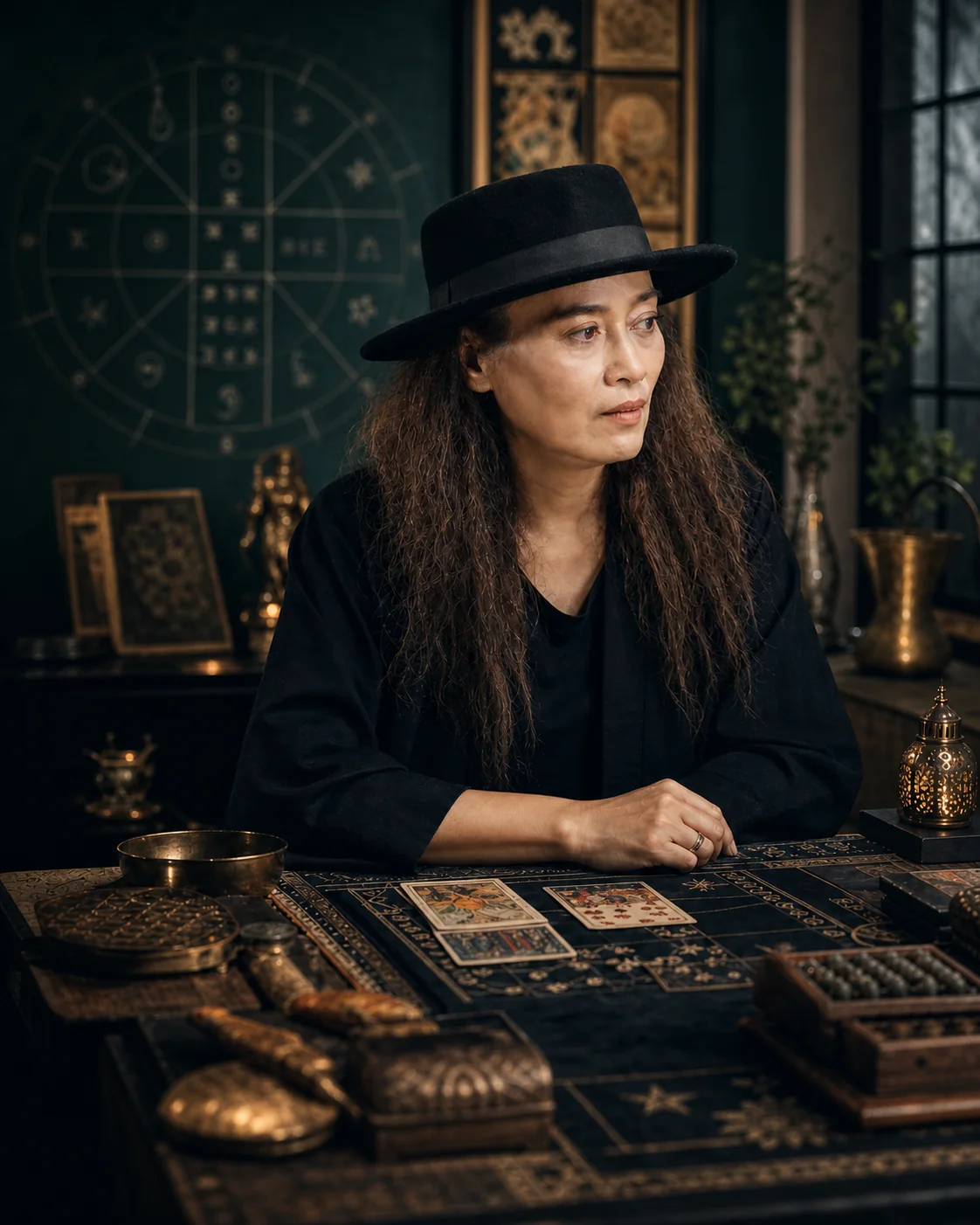 Ajarn New 老師在塔羅與泰國占星命理桌前
