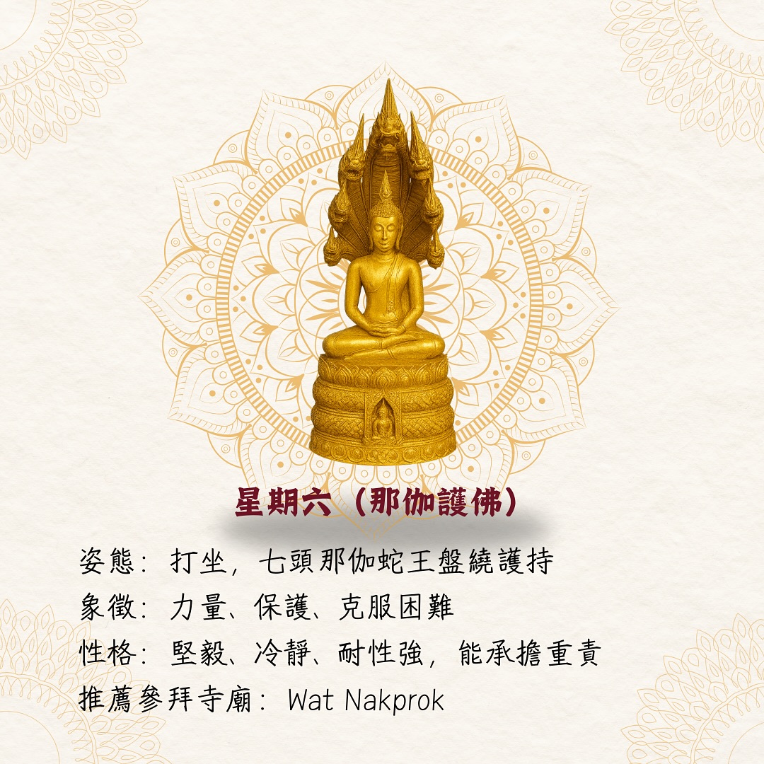 星期六生日佛那伽護佛，七頭蛇王環繞保護佛陀的圖解
